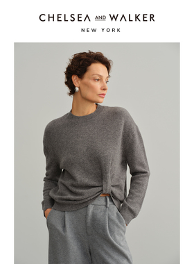 Chelsea and Walker吴昕推荐设计感不对称扭结毛衣套头羊毛针织衫