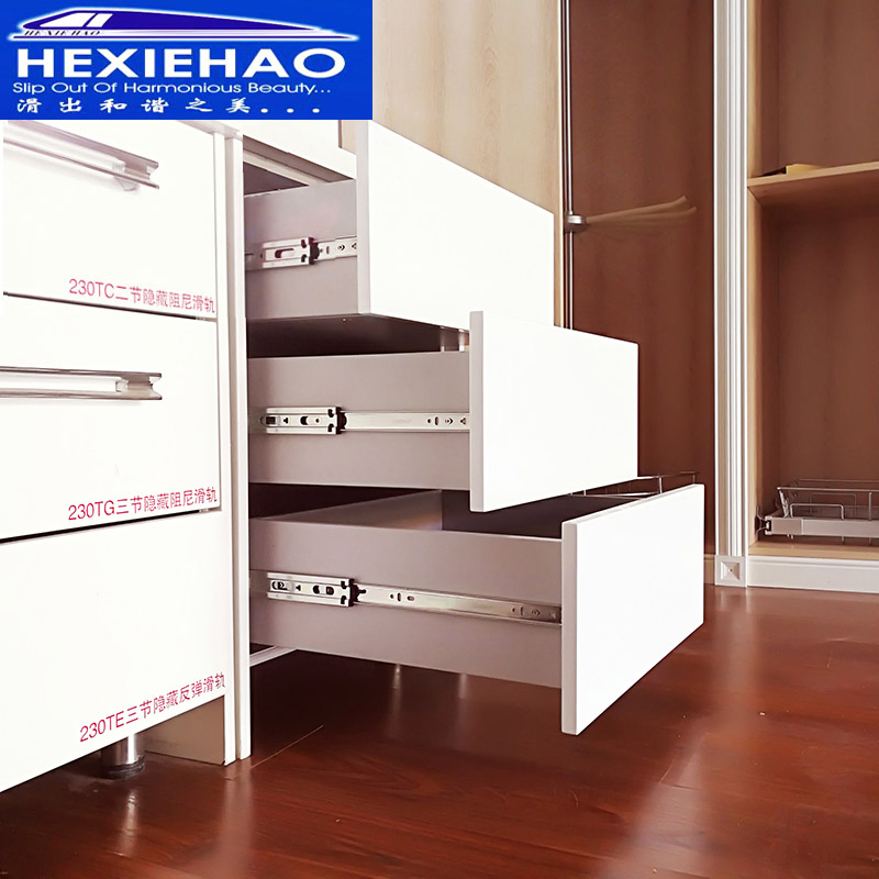 抽屉轨道静音导轨实心滚珠三节轨滑道304不锈钢滑轨衣橱五件配件