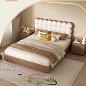 轻奢奶油风儿童床头实木软包靠背网红泡芙女孩简约现代公主床头板