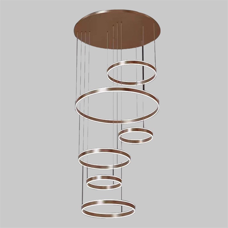 别墅复式楼大吊灯中控跃层挑空客厅灯环形lofOt轻奢咖色多层楼梯