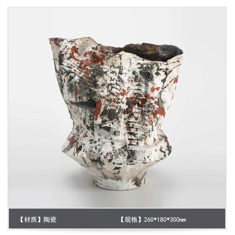 新中式侘寂风手工高级感陶瓷花瓶B摆件家居样板间售楼处插花器饰