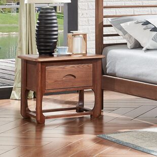 色储物胡家具木边柜北欧简约白蜡全实木床柜抽头现代双抽屉柜桃