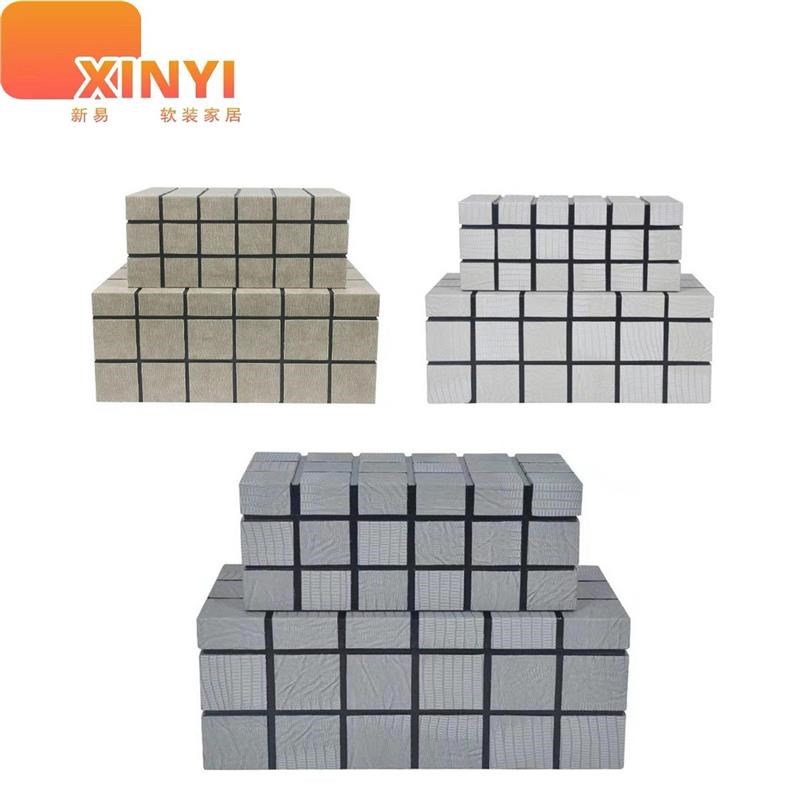 新中式方块格皮质装饰盒饰品收纳盒工艺摆件Q样板房衣帽间软装居