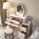 梳妆台卧室现代简约高级小户型岩实木公主智能多功能轻奢化妆桌板