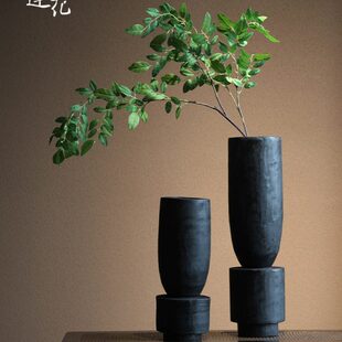 原木花瓶碳化木相大 化炭木摆件器 做旧花中式风侘寂插花创意莲花