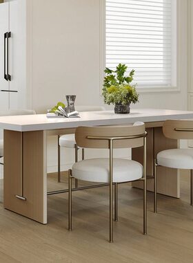 小户型实木白色岩板餐桌岛台北欧简约现代椅复古风简约现代组合