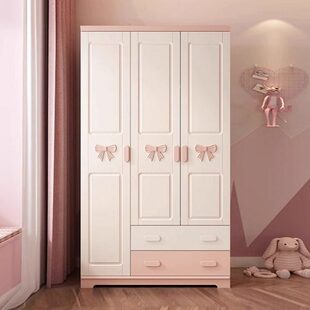 儿童衣柜女孩粉色两门实木衣橱公主三门家用储物柜梦幻城堡儿童房