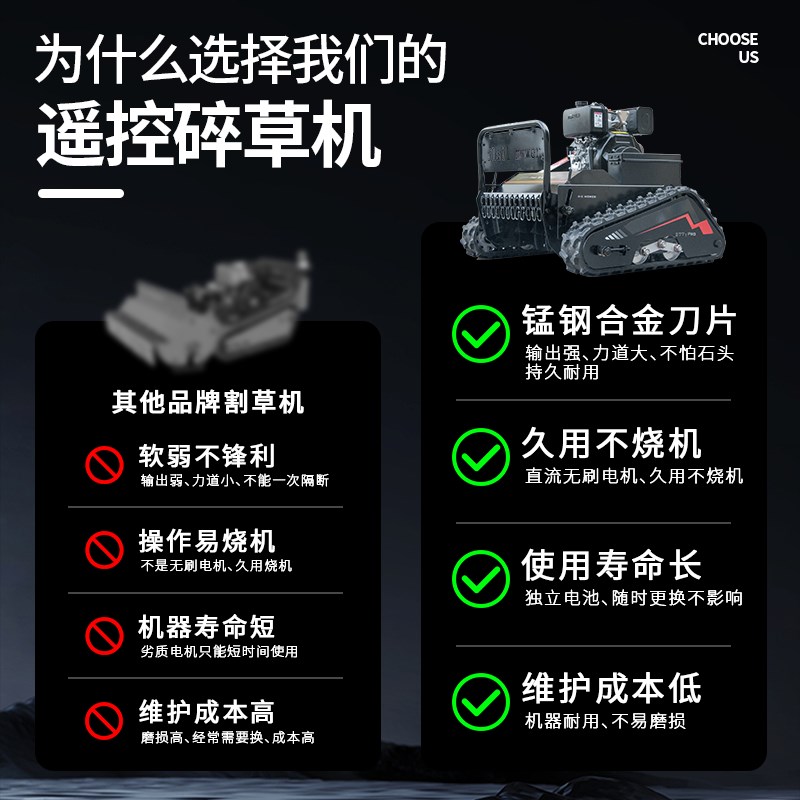 遥控割草机履带式全地形除草机开荒果园碎草自动四驱汽柴油打草机