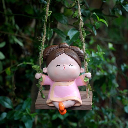 格格荡秋千创意摆件庭院户外花园阳台树上装饰挂可爱卡通仿真人物