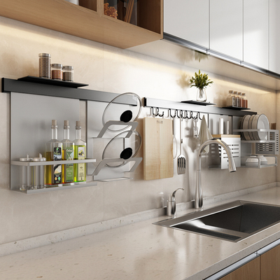 太空铝免打孔厨房置物架壁挂式刀架家用调味料用品大W全厨具收纳