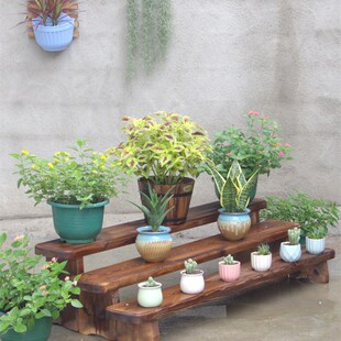 木头碳化板凳花篮凳子墙q上长条花架窗台木质简易条板家用绿植庭