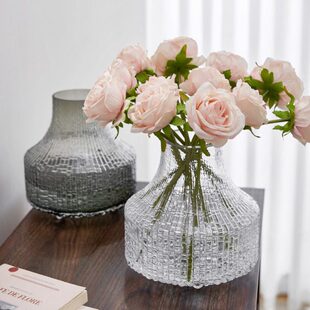 玻璃家居北欧轻奢插花醉高级玄关马感木餐桌装饰客厅花瓶摆件小口