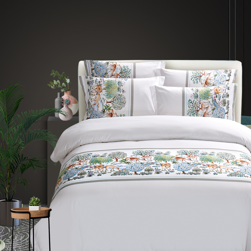 宾馆酒店民宿家用床上用品星级酒店60支80支O高密数码印花三四件