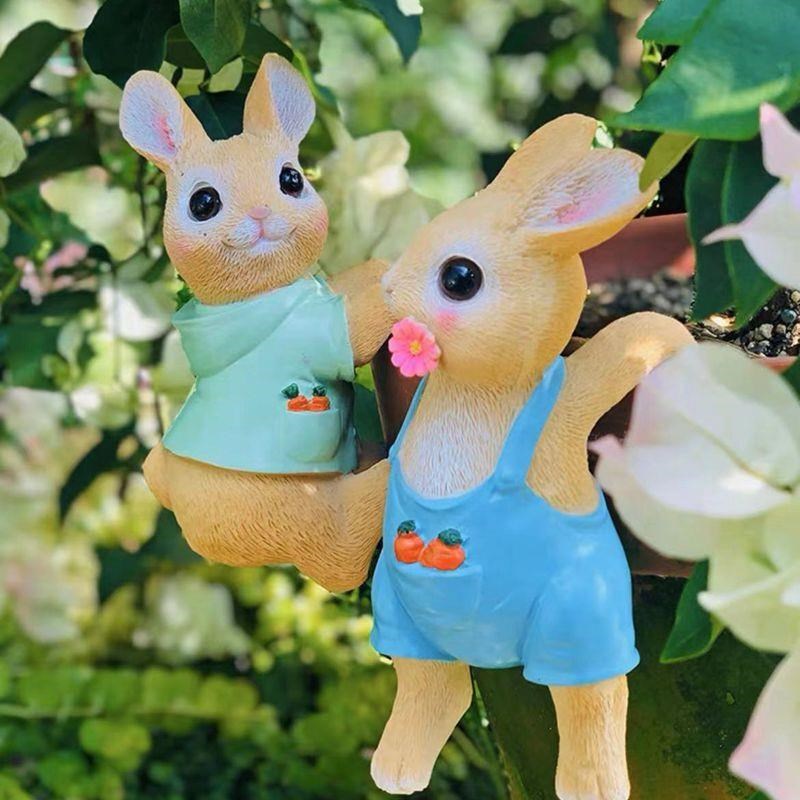 花盆装饰挂件花园装饰兔子小挂件阳台小院L围栏彷真动物挂饰发财