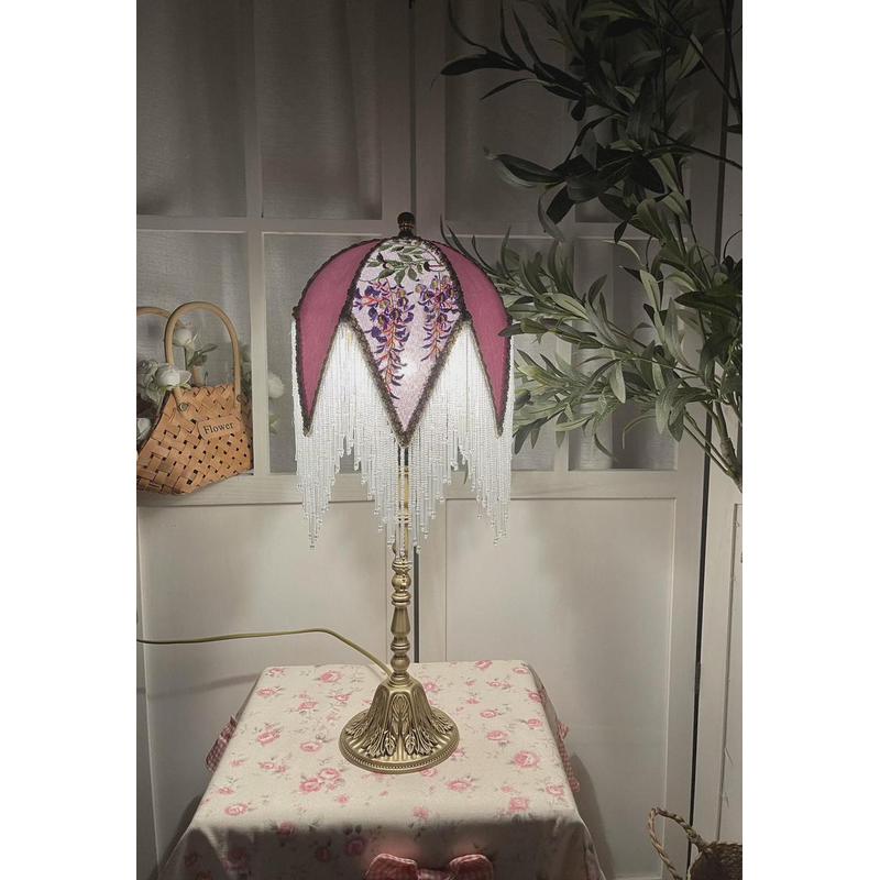 法式欧式复古h流苏黄铜底座紫藤花田园手工台灯浪漫温馨卧室