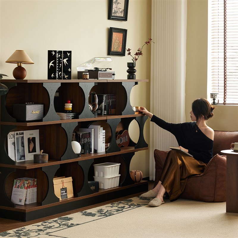 复古实木书架自由组合柜拱形置物架客厅一体靠墙T储物柜哈迪德书