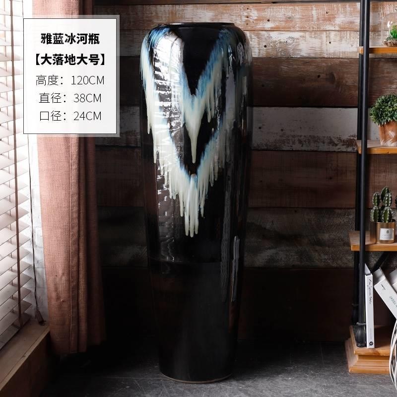 黑色酒店大堂落地高端p陶瓷花瓶摆件干支陶罐插花器别墅样板房摆