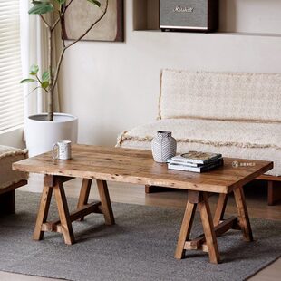 宿茶几侘寂实木复古家用小矮风茶台松木老茶桌家用原木藤户型饭桌