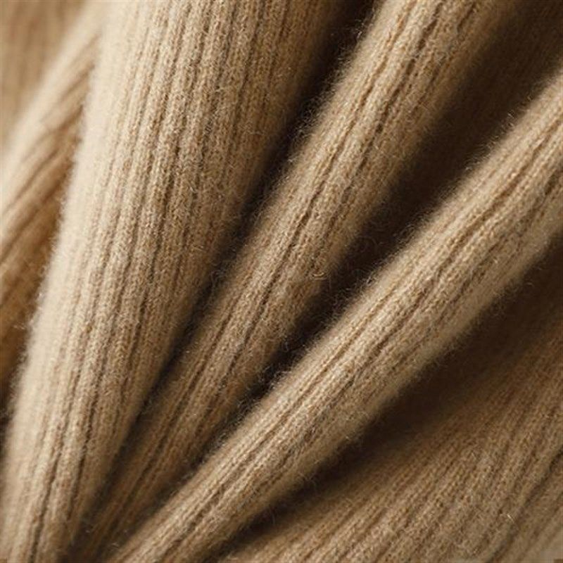 敲多色古典式优雅100%山羊绒衫喇叭袖坑条沙漏型修身针织上衣