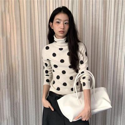 Sleep at 11 韩系秋冬羊毛波点高领长袖内搭毛衣针织打底衫女上衣