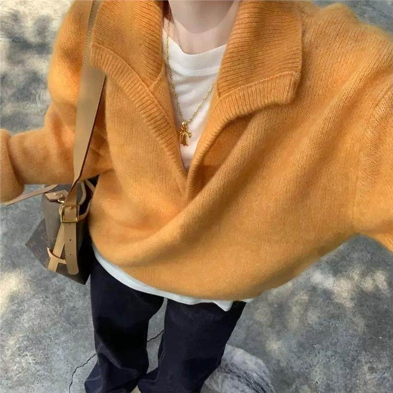 多巴胺橘色半开领宽松慵懒风针织衫毛衣女冬季加厚可外穿内搭上衣,女装/女士精品,POLO衫,淘宝优惠券,粉丝福利购,淘宝优惠卷