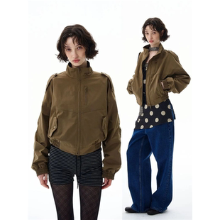 尾郎的店秋季美式复古酷飒风短款夹克女设计感高级感小众风衣外套