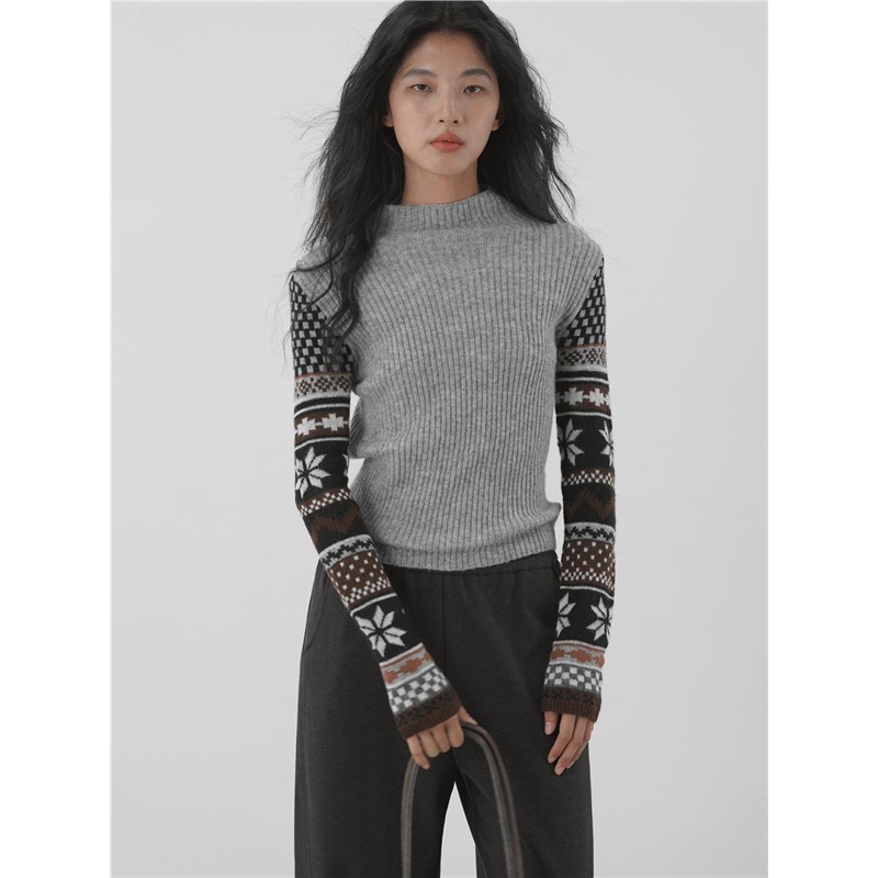 EIGHTHMONTH 早秋复古提花半高领毛衣女雪花图案修身坑条针织上衣,女装/女士精品,POLO衫,淘宝优惠券,粉丝福利购,淘宝优惠卷