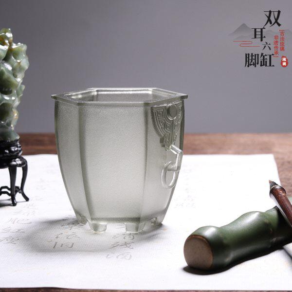 琉璃双耳缸香炉烛台毛笔笔洗圆鼓置物器中式禅意复古迷你小摆件