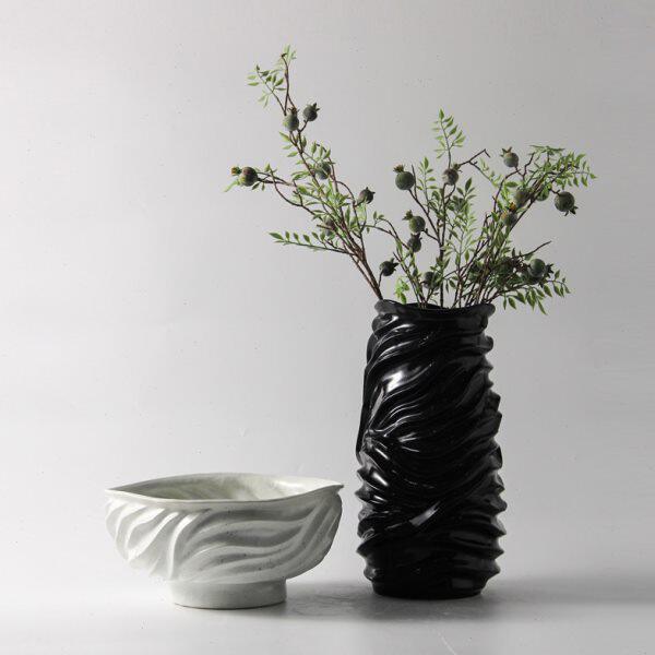 简约新中式水波纹花盆花器花插样板间家居工艺品花瓶软装饰品摆件