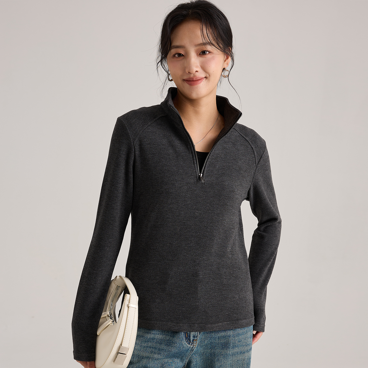 半拉链 立领打底衫女 秋冬厚款长袖T恤 外穿内搭