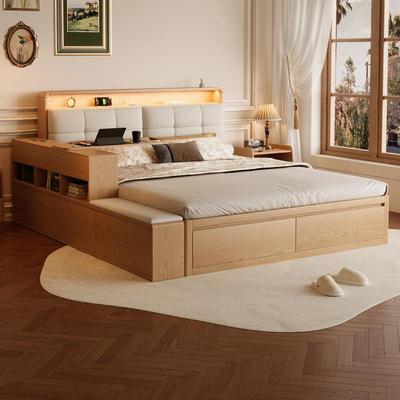 橡木实木床家用婚床抽屉箱体床收纳箱式储物床1米8双人床主卧大床