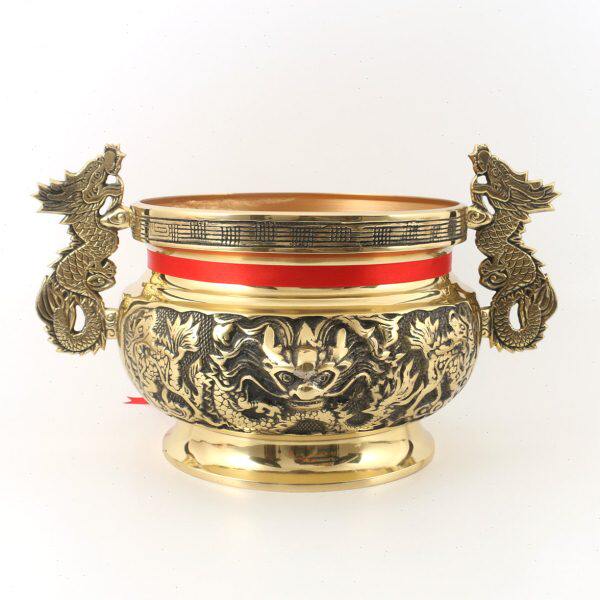 瑞祥纯铜龙耳大香炉供奉寺庙祠堂梵香双耳铜环莲花龙头铜香炉铜鼎