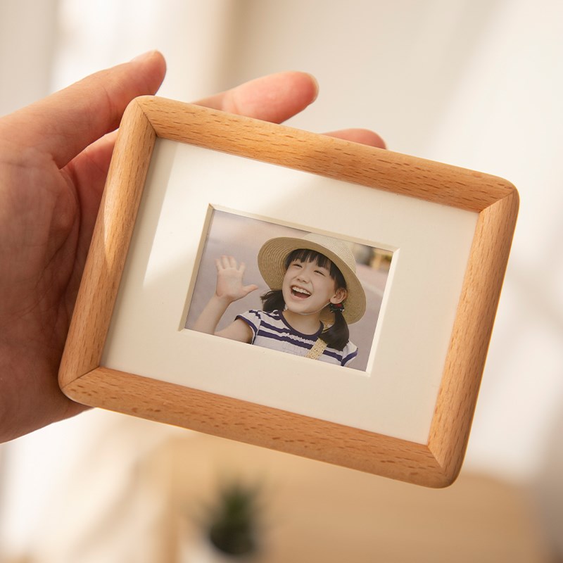 拍立得儿童简约高级感小摆件画框实木海马体圆角相框摆台6 7 8寸