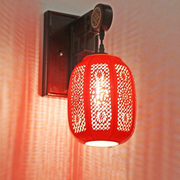 中式壁灯客厅卧室床头餐厅饭店仿古走廊红色灯笼壁灯陶瓷工程灯