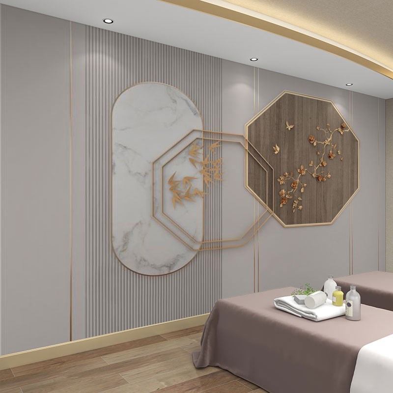 墙纸定制3d立体中式o格栅墙布背景墙壁纸客厅装饰壁布店铺装修壁