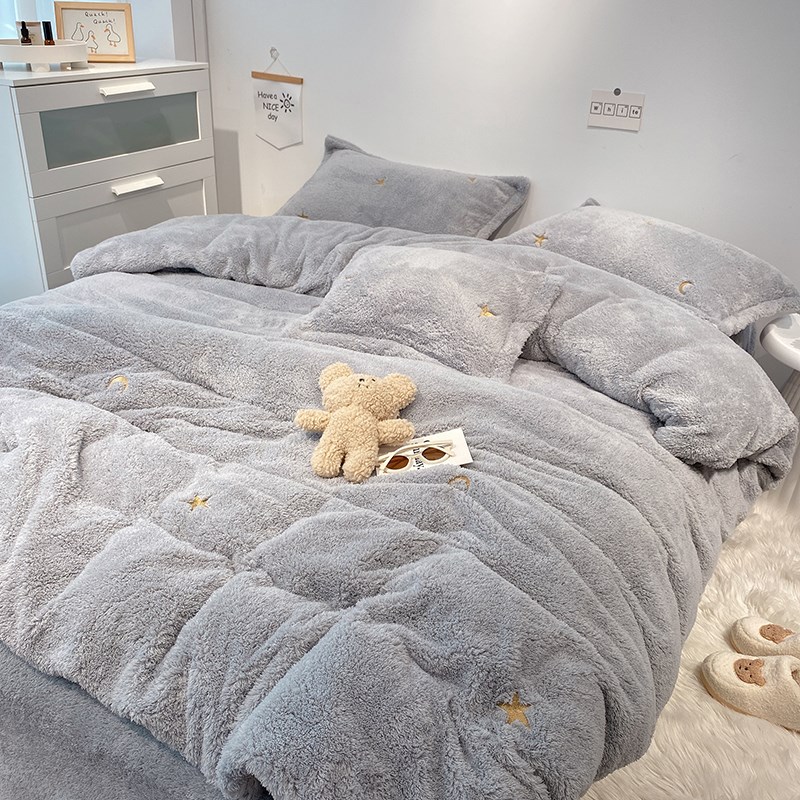 少女心冬季泰迪绒珊瑚绒床上四件套加厚双面绒被套U加绒床单款可
