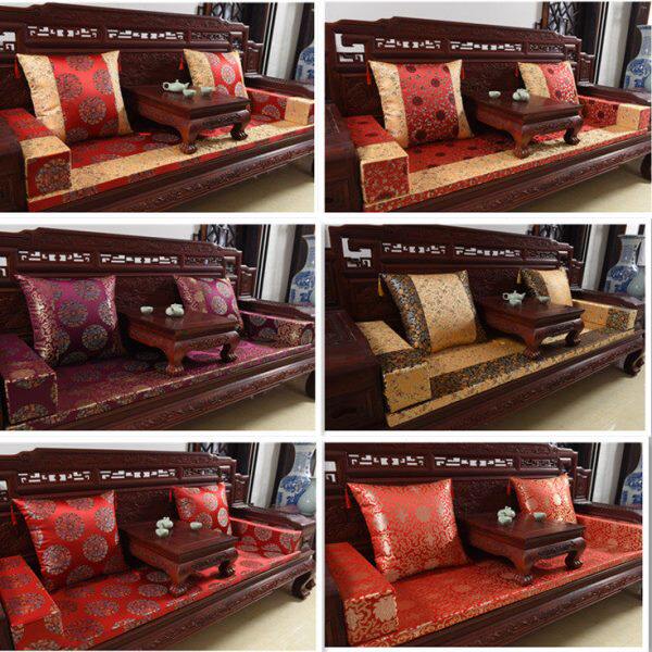 新款定做明清古典中式红木实木家具罗汉床五件套座垫沙发坐垫绸缎