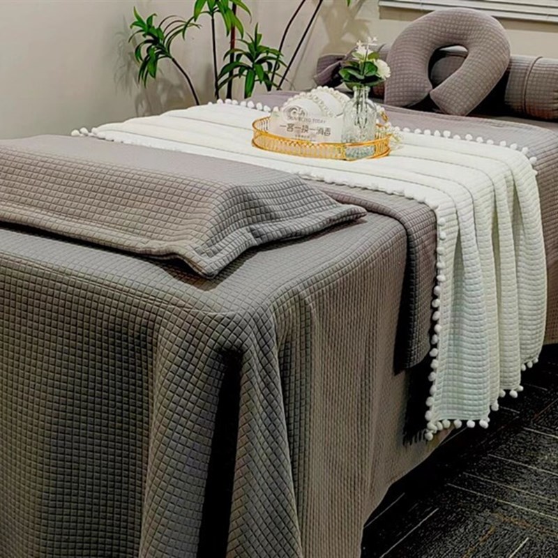 2024新款美容床罩四件套纯色网红轻奢风针K织棉床套四季款可做log