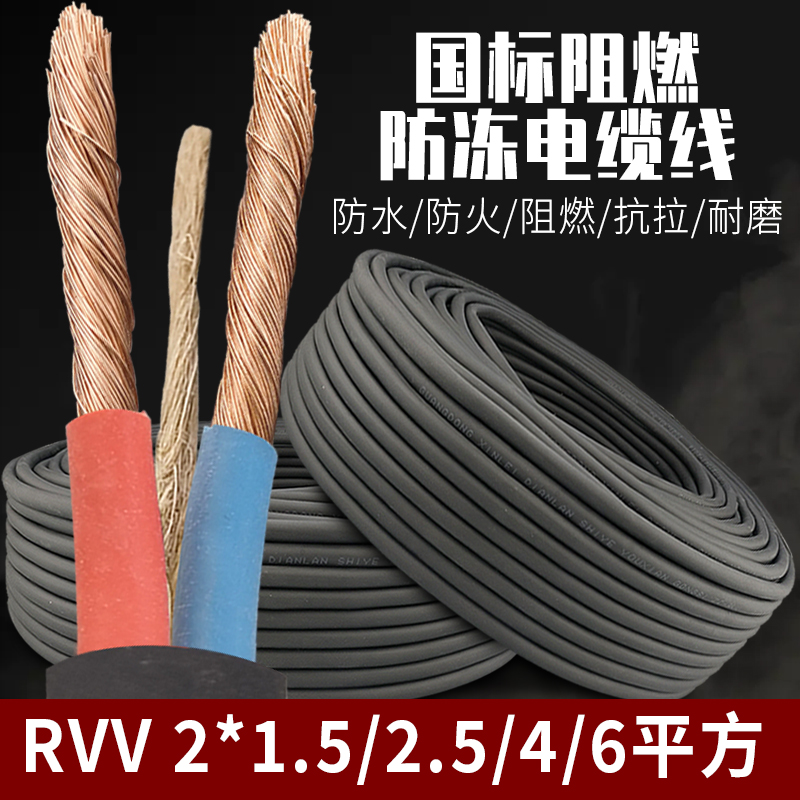 纯铜国标电缆线户外防冻电源线2芯电线6 1H.5 2.5 4平方护套线软