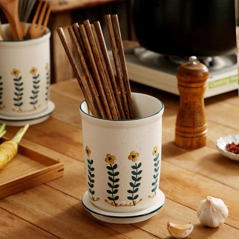 厨房筷子a筒日式覆古筷桶大号陶瓷筷筒家用筷笼沥水筷子收纳盒风