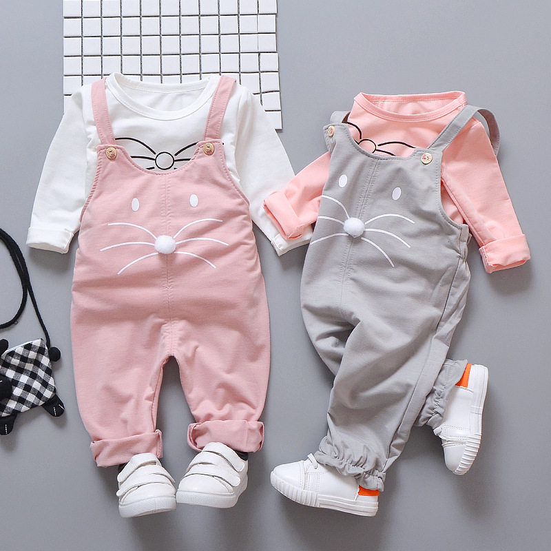 童装春秋款儿童装新品婴幼童卡通背带两件套0-1-2-3-4岁套装