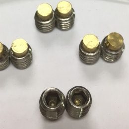 304不锈钢内六角特长紧定装铜垫机米镶嵌带铜头鸡米止付螺钉顶丝