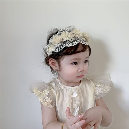 韩国宝宝复古法式蕾丝网纱发带婴幼儿不伤发超头带弹力公主头箍新