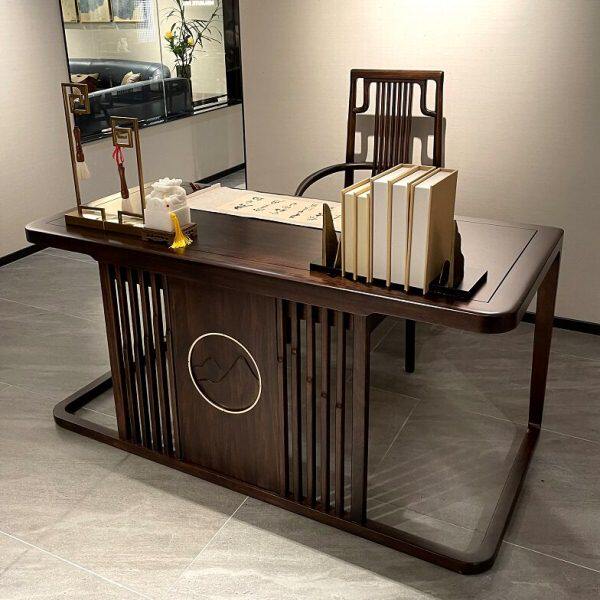 新中式书桌书柜组合实木办公桌老板桌一体现代简约家用写字台家具