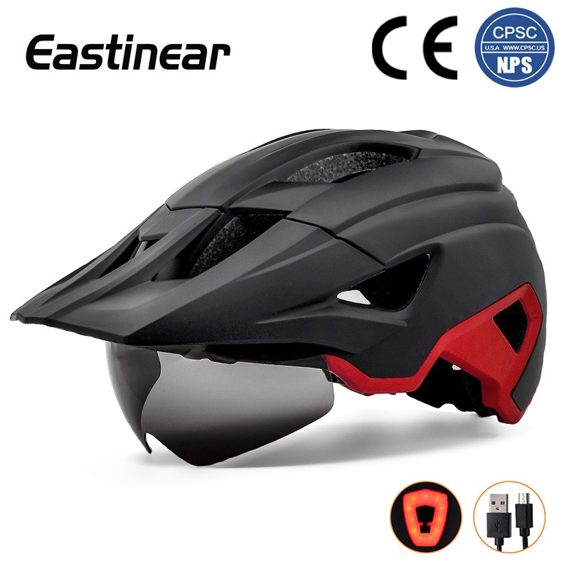 单车自行车山地越野头盔户外骑行头盔磁吸式风镜头盔带灯