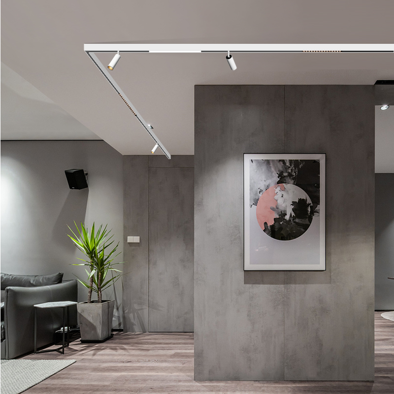 白磁吸轨道灯 嵌入式线条射灯明装北欧边框无主灯照明led筒灯导轨