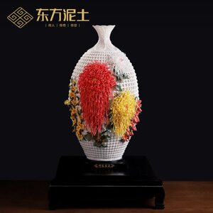东方泥土非遗手工瓷花花瓶国博收藏《傲雪》公司酒店大厅高档摆件