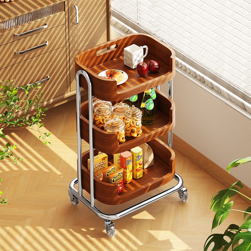 中古风小推车客厅沙发边几茶几可移动带轮储物架零食水果置物架子