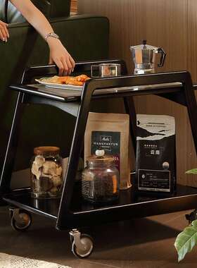 my复中古移动茶几小推车沙发床头柜黑色实木家用法式边几客厅餐边