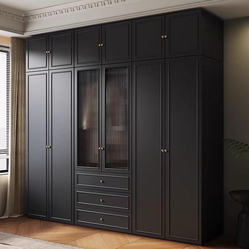 法式复古风ENF级欧松实木颗粒板家用卧室组合衣柜小户型黑色柜子